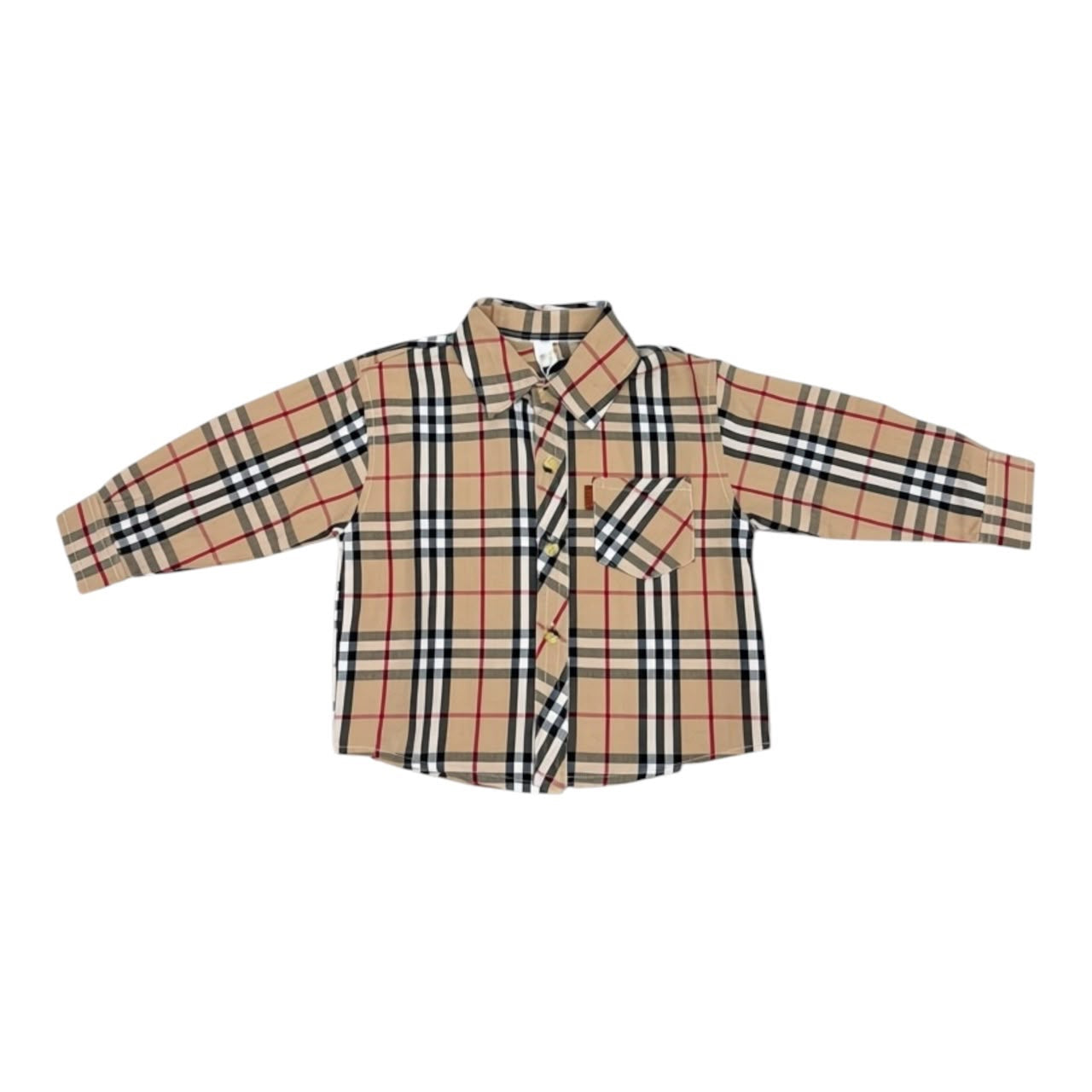 Camisa de manga larga Acüchichi para niños con estampado de cuadros tartán en tonos beige, negro y rojo