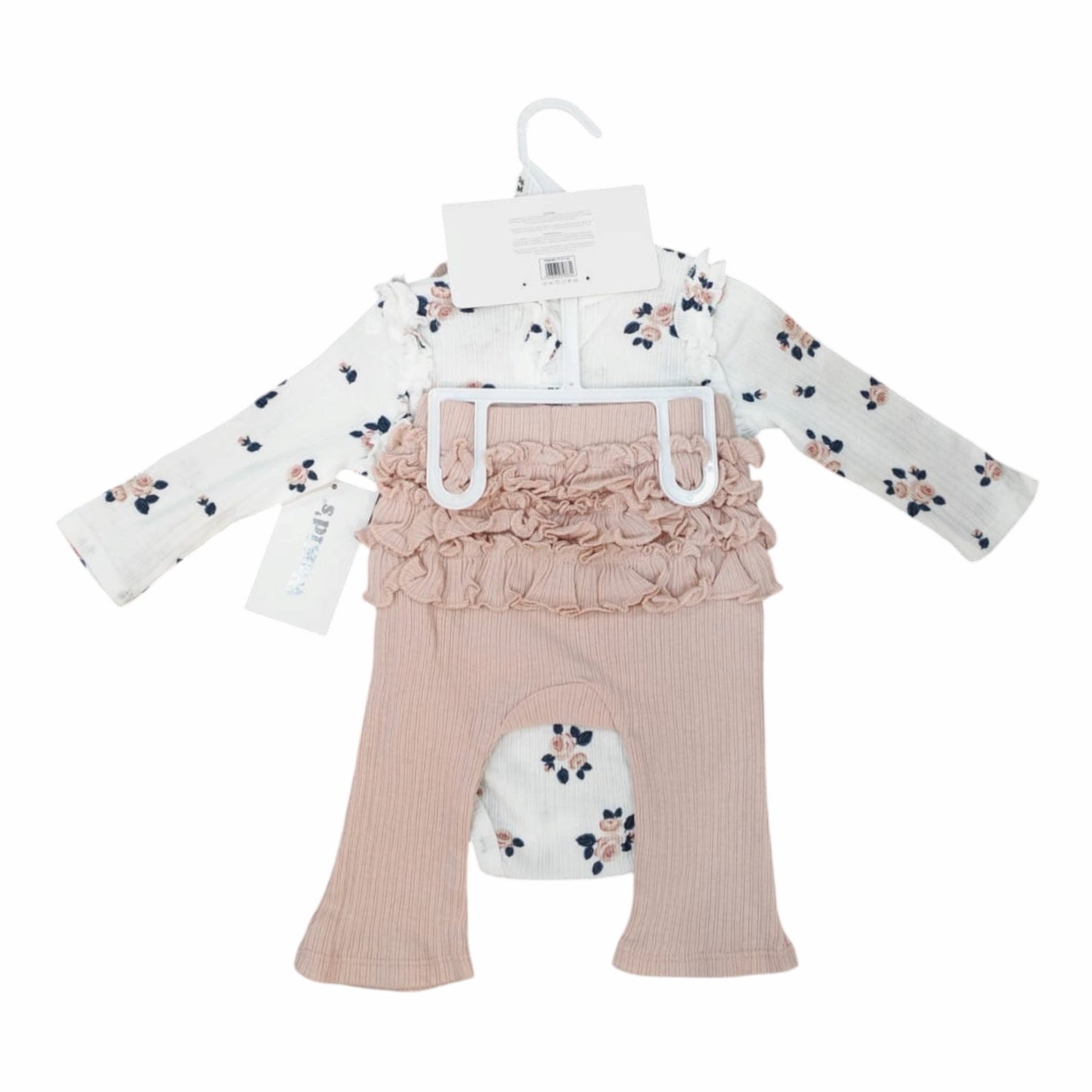 Conjunto Acüchichi de tres piezas para bebé con body floral, leggings acanalados rosa empolvado y diadema con lazo