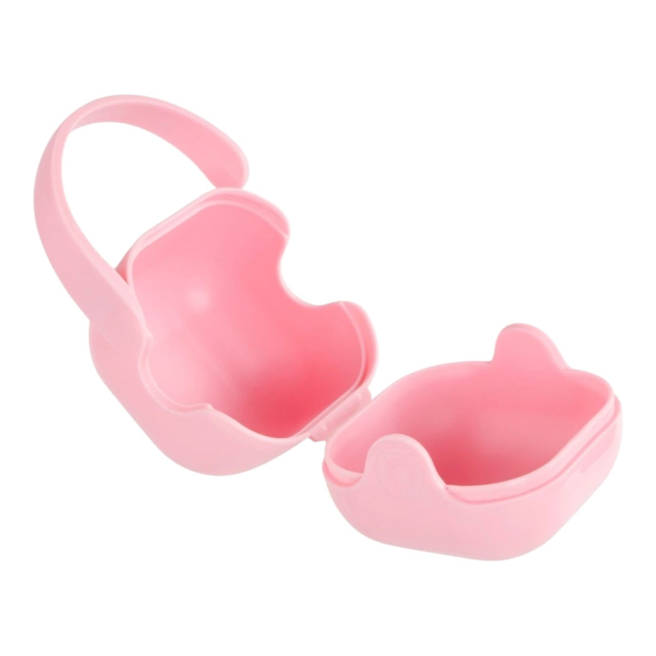 Estuche portátil Acüchichi para chupetes de bebé en color rosa, diseño compacto con asa para colgar y fácil limpieza.