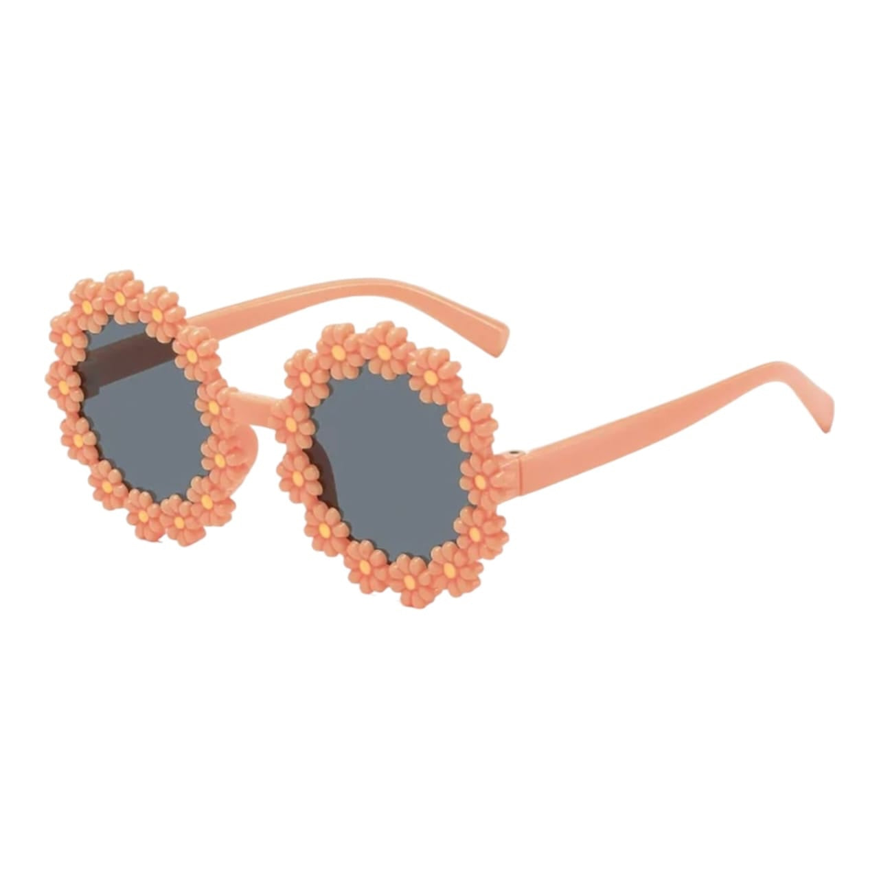 Gafas de sol infantiles Acüchichi color durazno con marco redondo decorado con flores tipo margarita en relieve