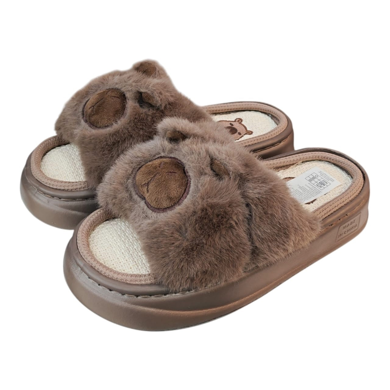 Sandalias de descanso Acüchichi de peluche marrón con diseño de osito y suela de plataforma ergonómica