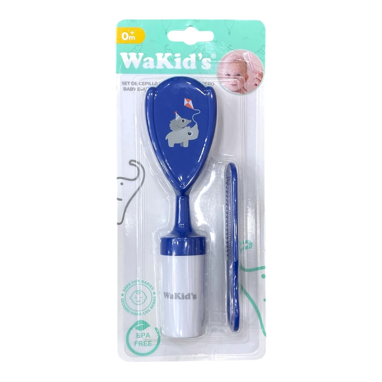 Set de cepillo y peine azul WaKid's de Acüchichi con diseño de elefante, libre de BPA para el cuidado del bebé.