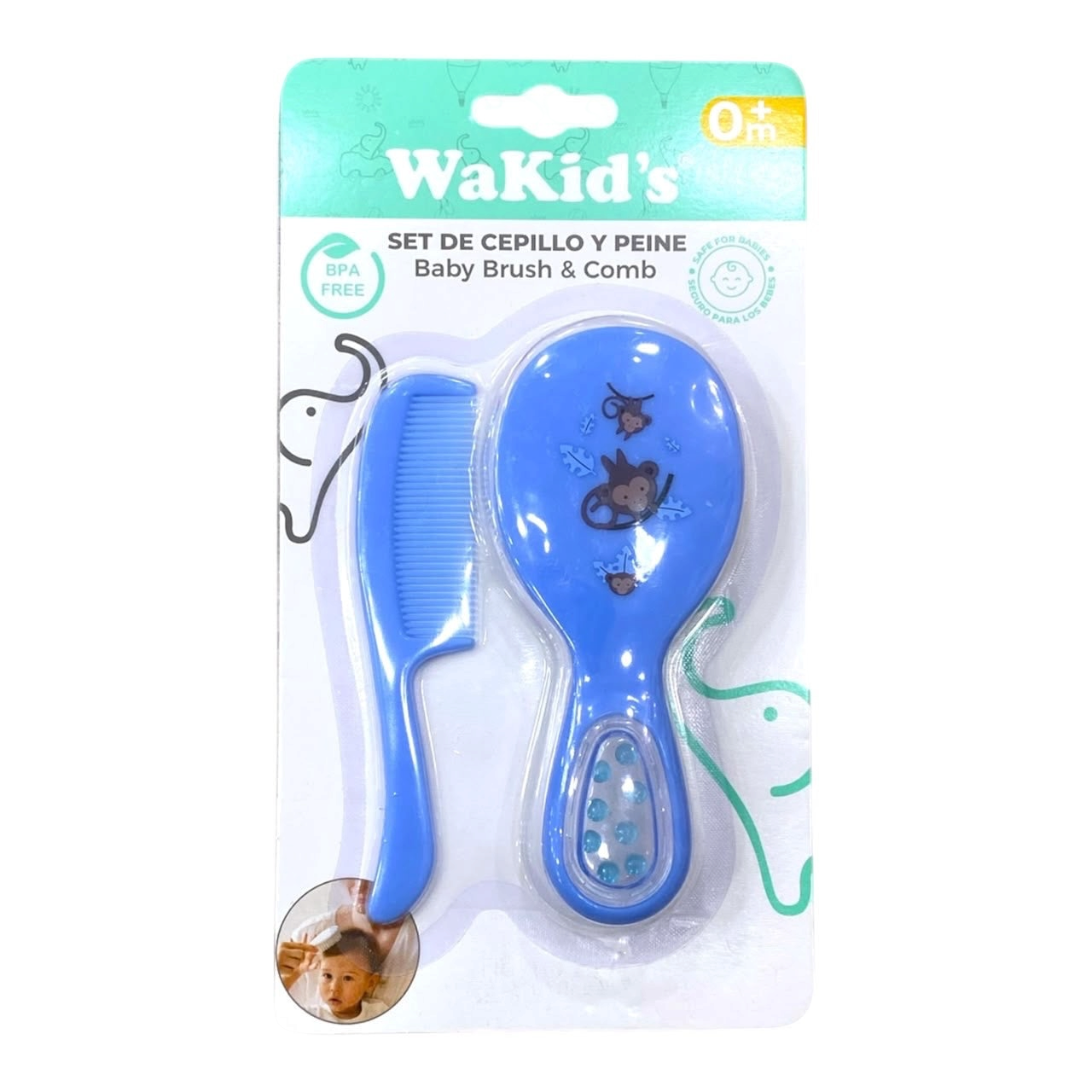 Set de cepillo y peine azul para bebés Acüchichi WaKid's con cerdas suaves y diseño ergonómico libre de BPA