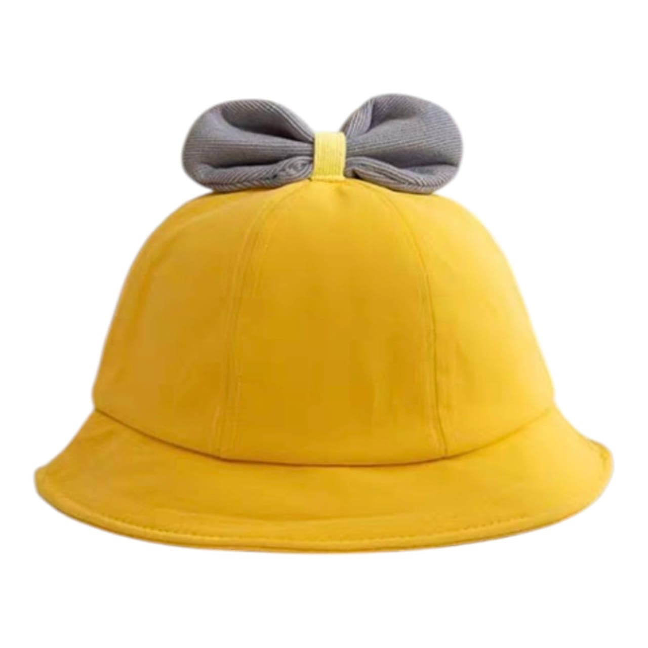 Sombrero tipo pescador Acüchichi amarillo para niñas con lazo decorativo gris en la parte superior