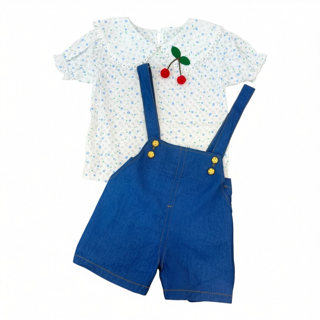 Conjunto De Blusa Estampada Con Jardinera Para Niñas