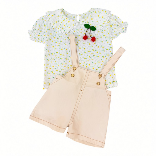 Conjunto De Blusa Estampada Con Jardinera Para Niñas