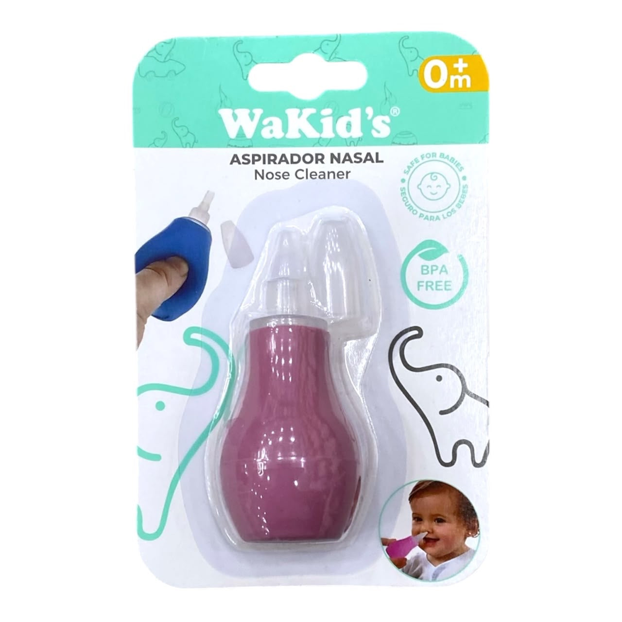 Aspirador nasal manual Acüchichi WaKid's color rosa con punta flexible, libre de BPA, seguro para bebés desde 0 meses