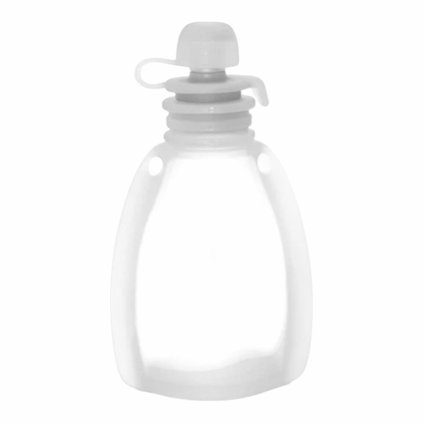 Botella de silicona Acüchichi traslúcida, flexible y portátil con tapa hermética, ideal para viajes y deportes.