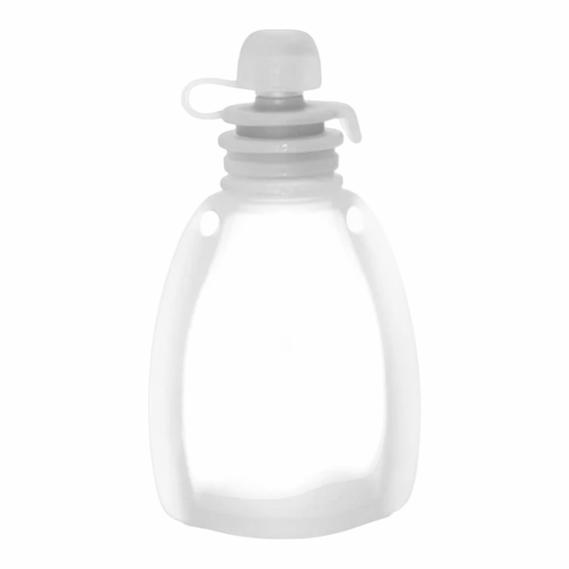 Botella de silicona Acüchichi traslúcida, flexible y portátil con tapa hermética, ideal para viajes y deportes.