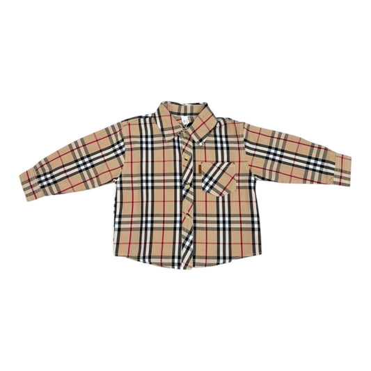 Camisa de manga larga Acüchichi para niños con estampado de cuadros tartán en tonos beige, negro y rojo