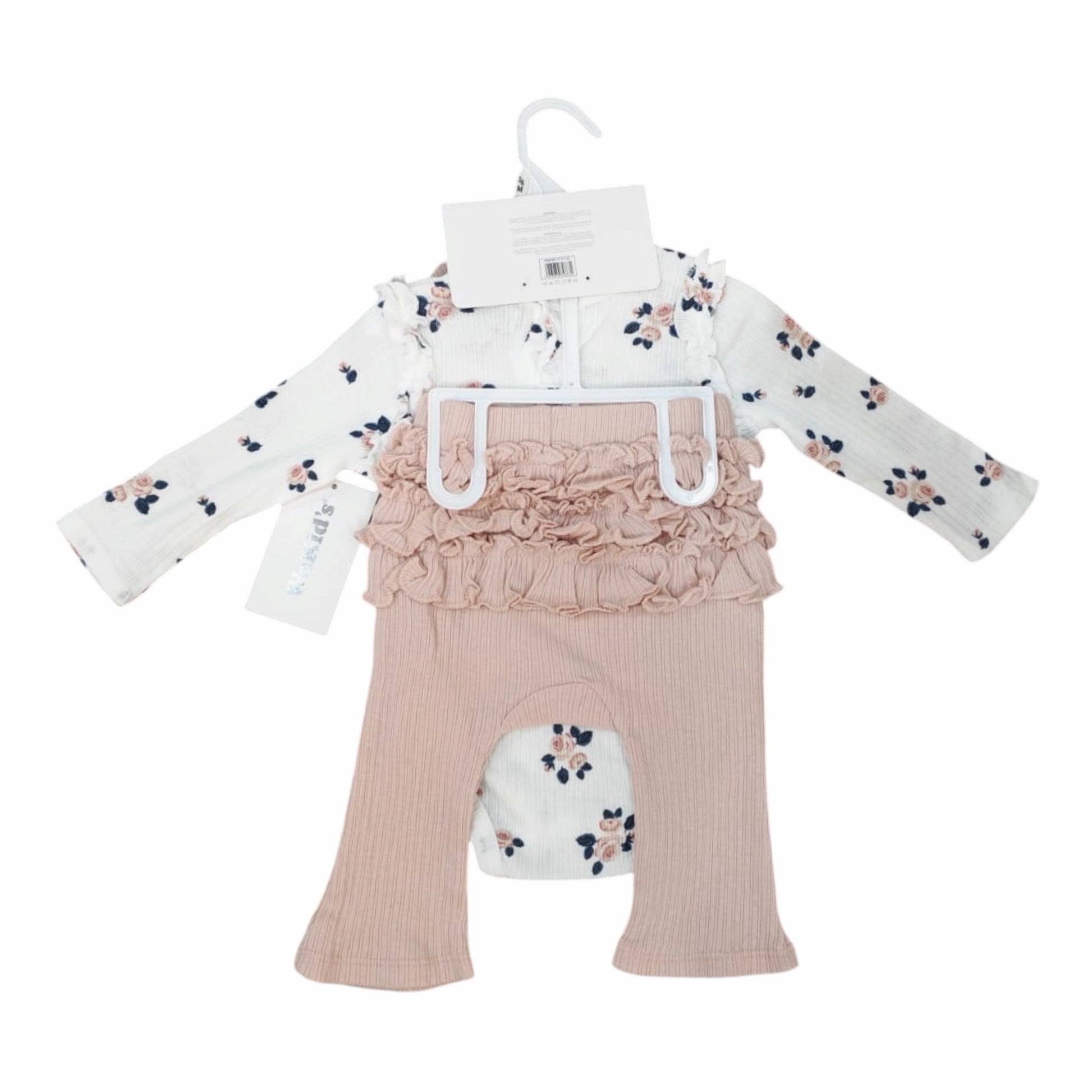 Conjunto Acüchichi de tres piezas para bebé con body floral, leggings acanalados rosa empolvado y diadema con lazo