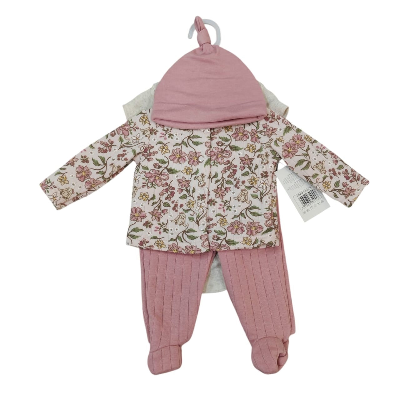 Conjunto de 4 piezas Acüchichi para bebé con chaqueta floral, leggings rosas con pie y gorrito a juego