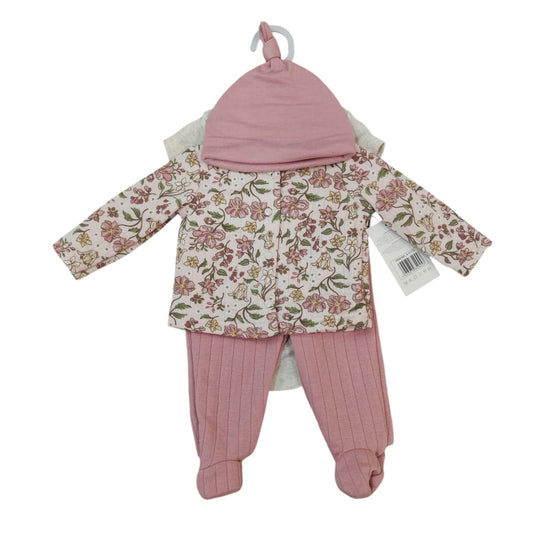 Conjunto de 4 piezas Acüchichi para bebé con chaqueta floral, leggings rosas con pie y gorrito a juego