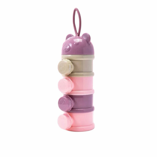 Contenedor apilable Acüchichi de 4 niveles para leche y snacks con diseño de osito en tonos rosa y morado