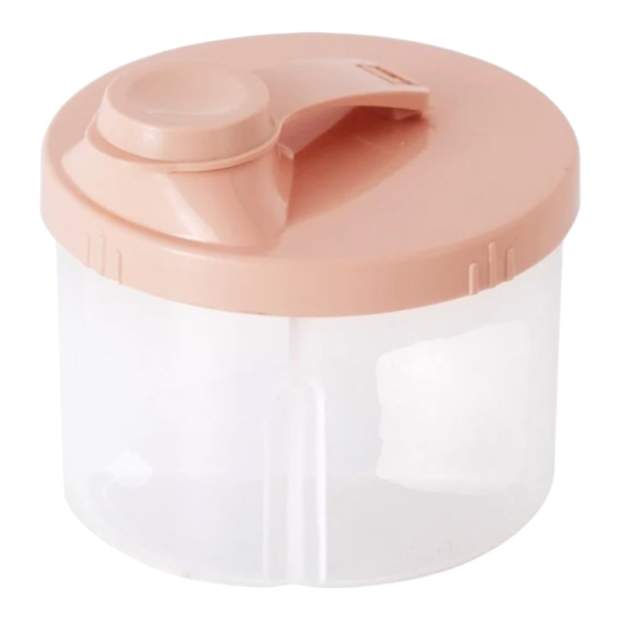 Dispensador de leche en polvo Acüchichi color rosa con tapa hermética y compartimentos internos para bebé
