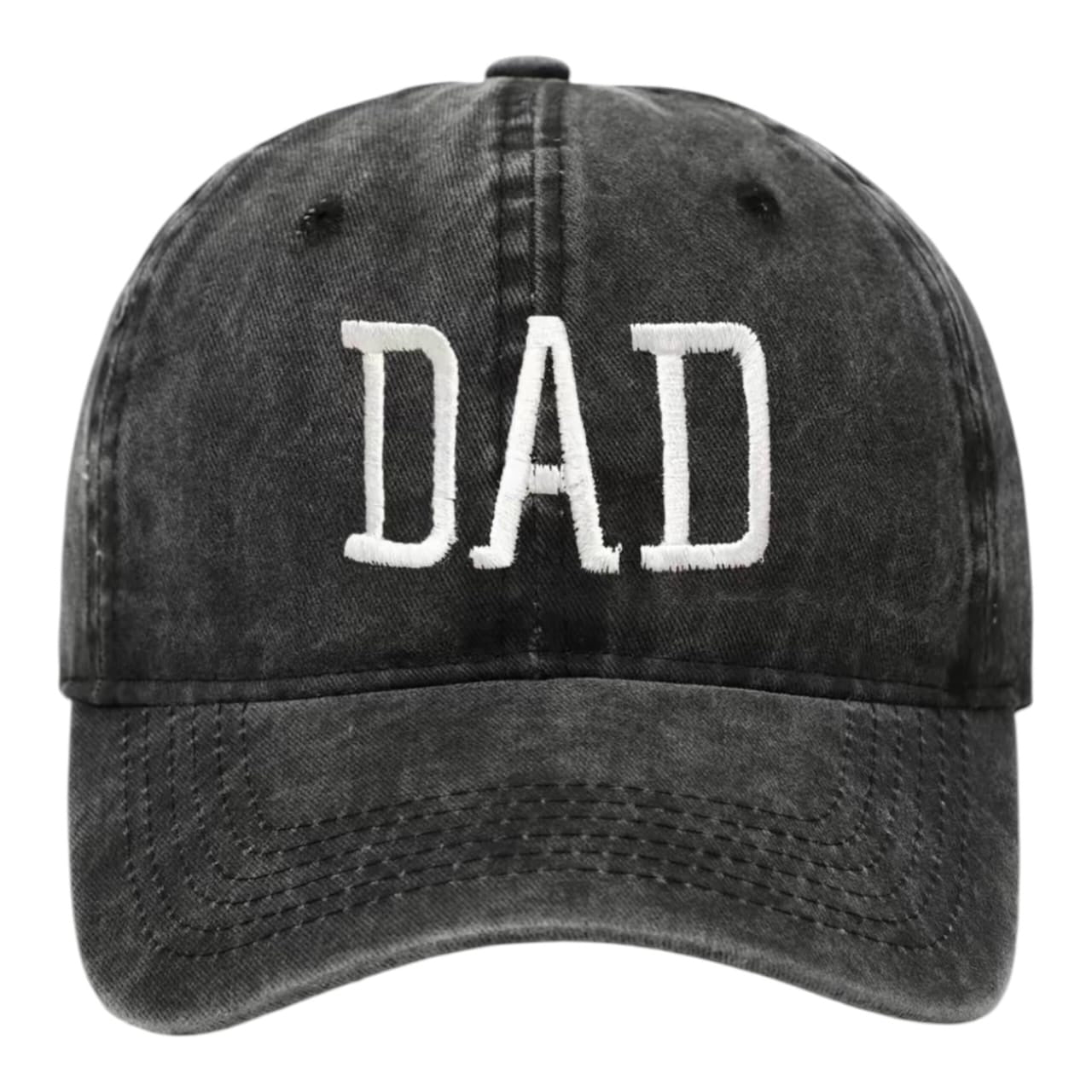 Gorra Acüchichi estilo dad hat de algodón negro con efecto desgastado y bordado blanco con la palabra DAD al frente