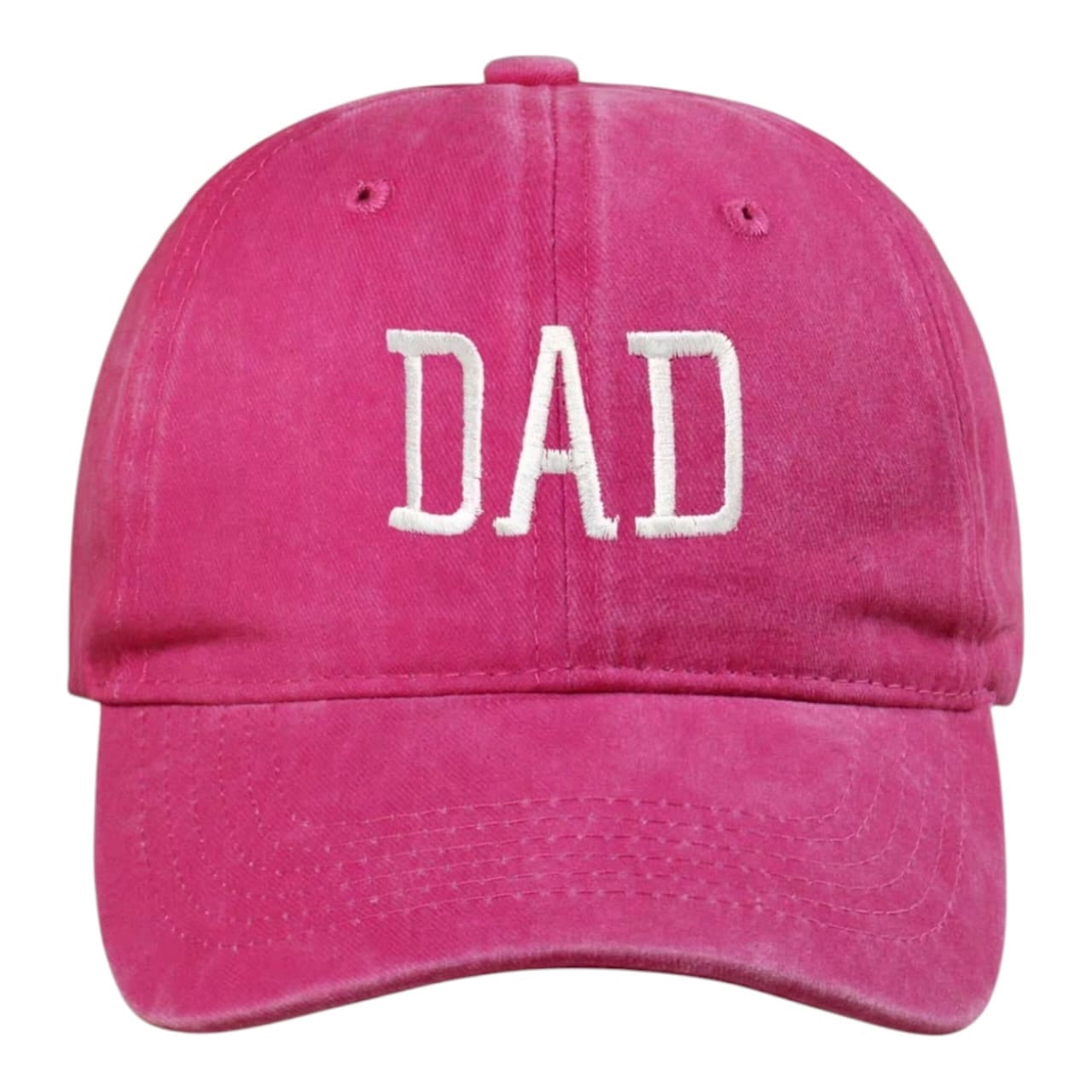 Gorra de béisbol Acüchichi estilo vintage color fucsia con bordado DAD en blanco y acabado desgastado