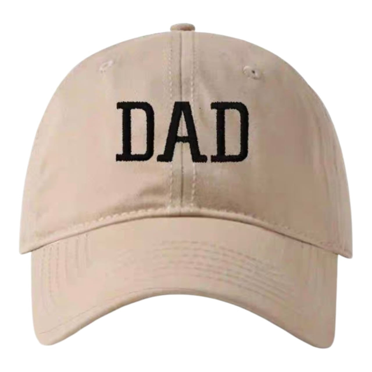 Gorra Acüchichi estilo dad hat color beige con bordado frontal negro DAD y ajuste relajado