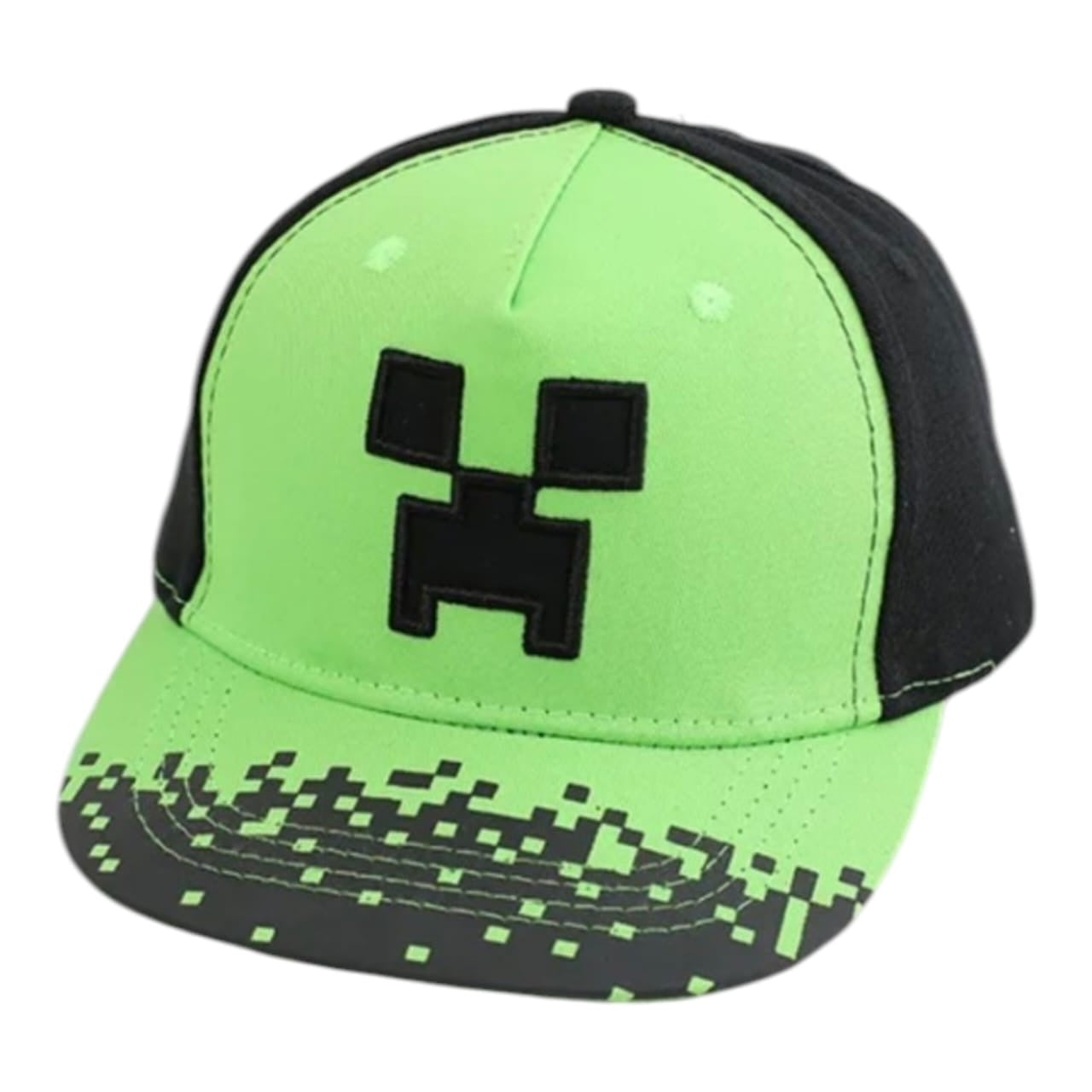Gorra Acüchichi estilo urbano para niños color verde neón y negro con bordado de personaje pixelado de videojuego