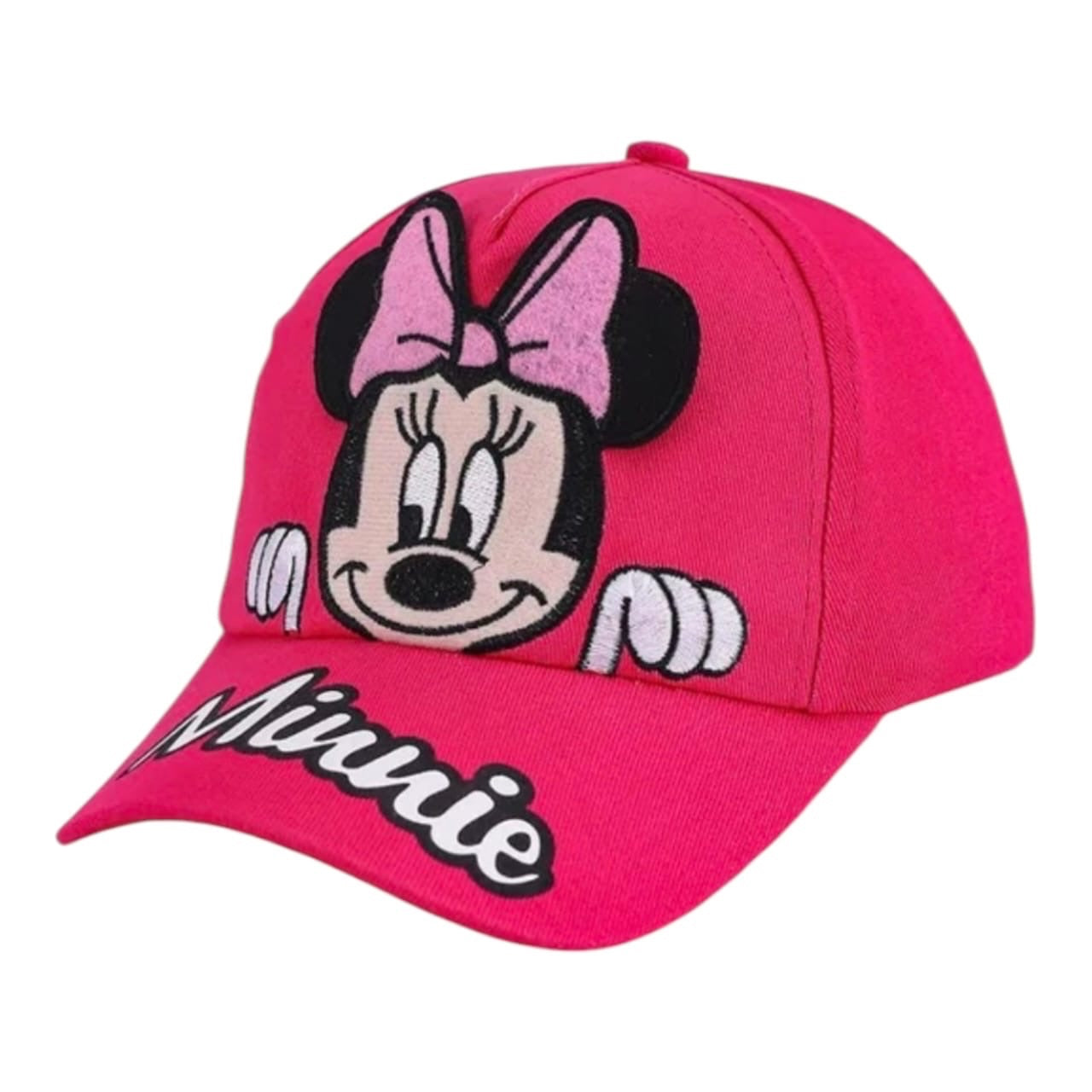 Gorra infantil Acüchichi color fucsia con bordado de Minnie Mouse y visera curva para niñas.