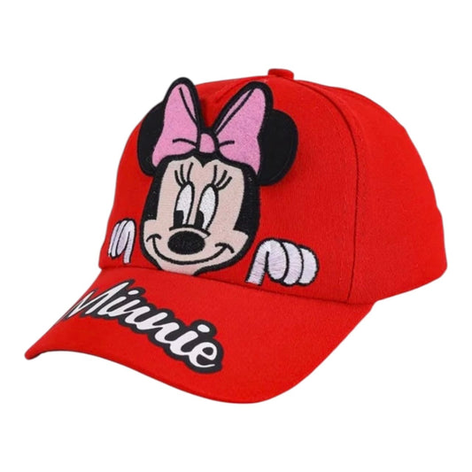 Gorra roja Acüchichi para niños con bordado de Minnie Mouse y visera con texto, estilo béisbol ajustable