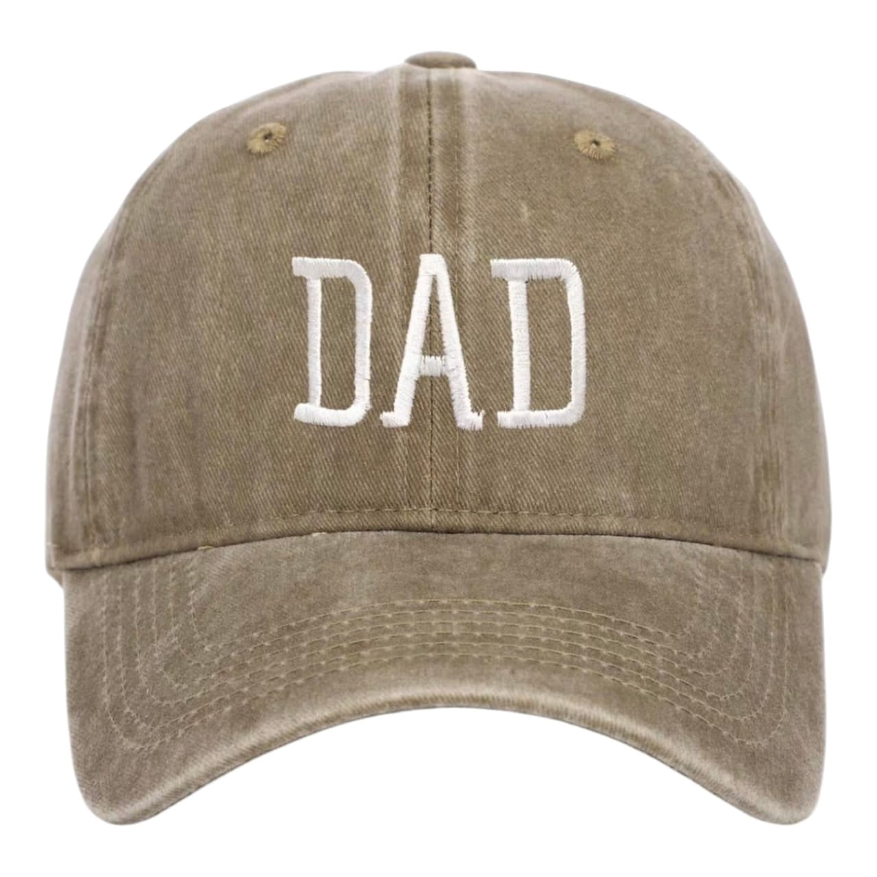 Gorra Acüchichi estilo dad hat color café con efecto vintage y bordado DAD en blanco