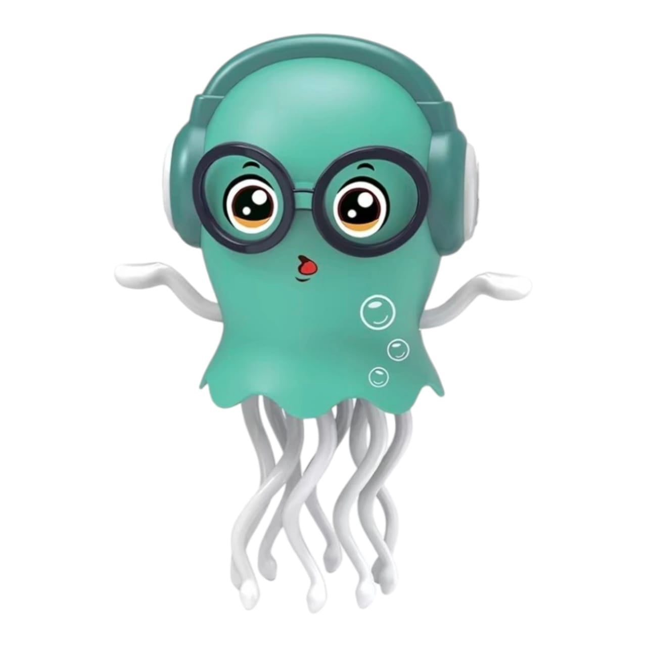 Juguete de medusa Acüchichi color verde agua con audífonos y lentes, diseño interactivo y divertido para niños.