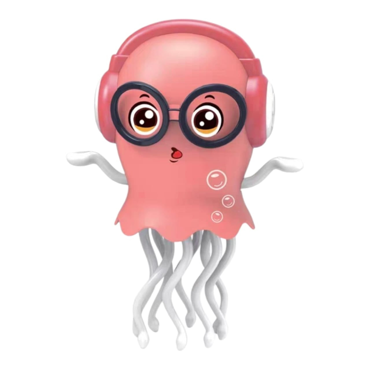 Juguete de medusa rosa Acüchichi con audífonos y lentes, diseño interactivo y colorido para niños.