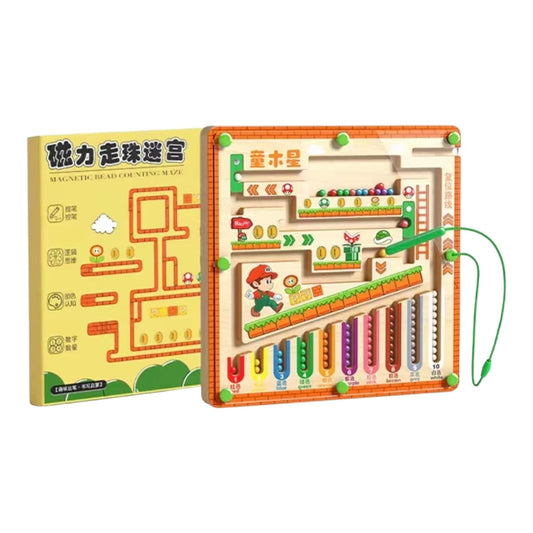 Juego de laberinto magnético de madera Acüchichi con cuentas de colores y lápiz para motricidad fina infantil