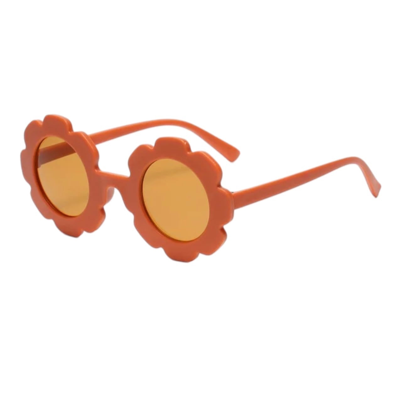 Gafas de sol Acüchichi para niños con marco naranja en forma de flor y lentes tintados, ideales para el verano.