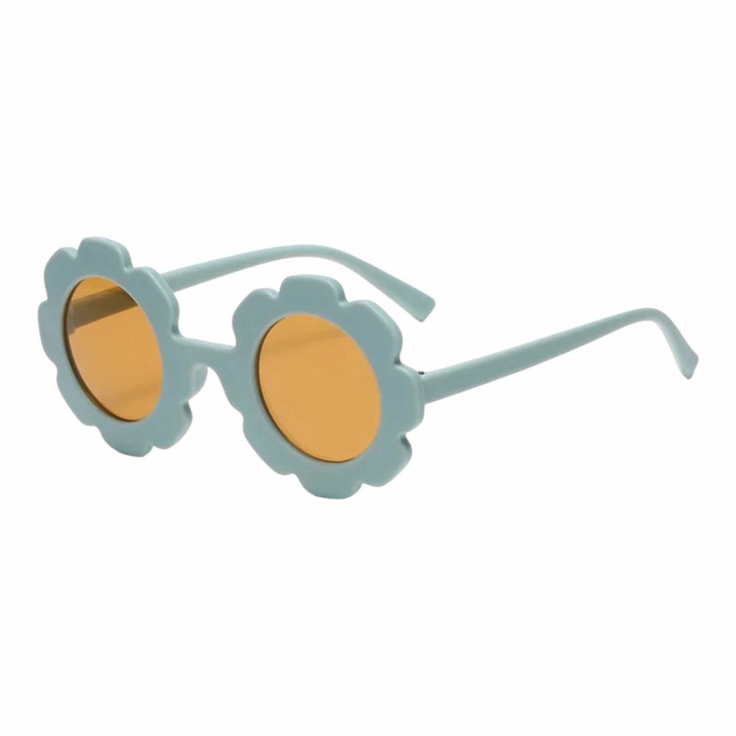 Gafas de sol Acüchichi para niños con marco azul claro en forma de flor y lentes color ámbar para protección solar
