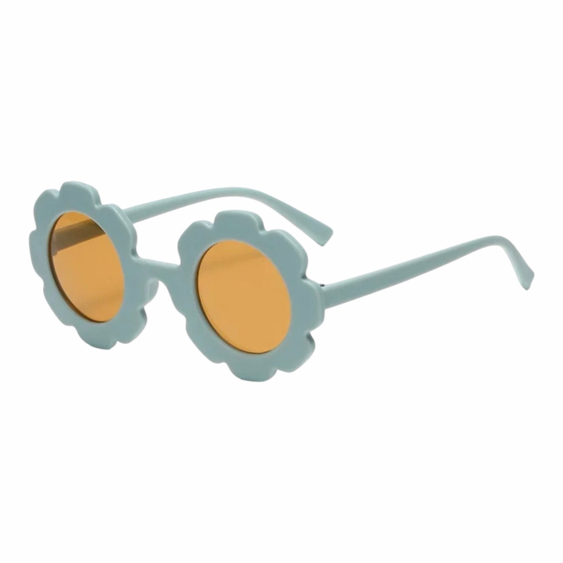 Gafas de sol Acüchichi para niños con marco azul claro en forma de flor y lentes color ámbar para protección solar