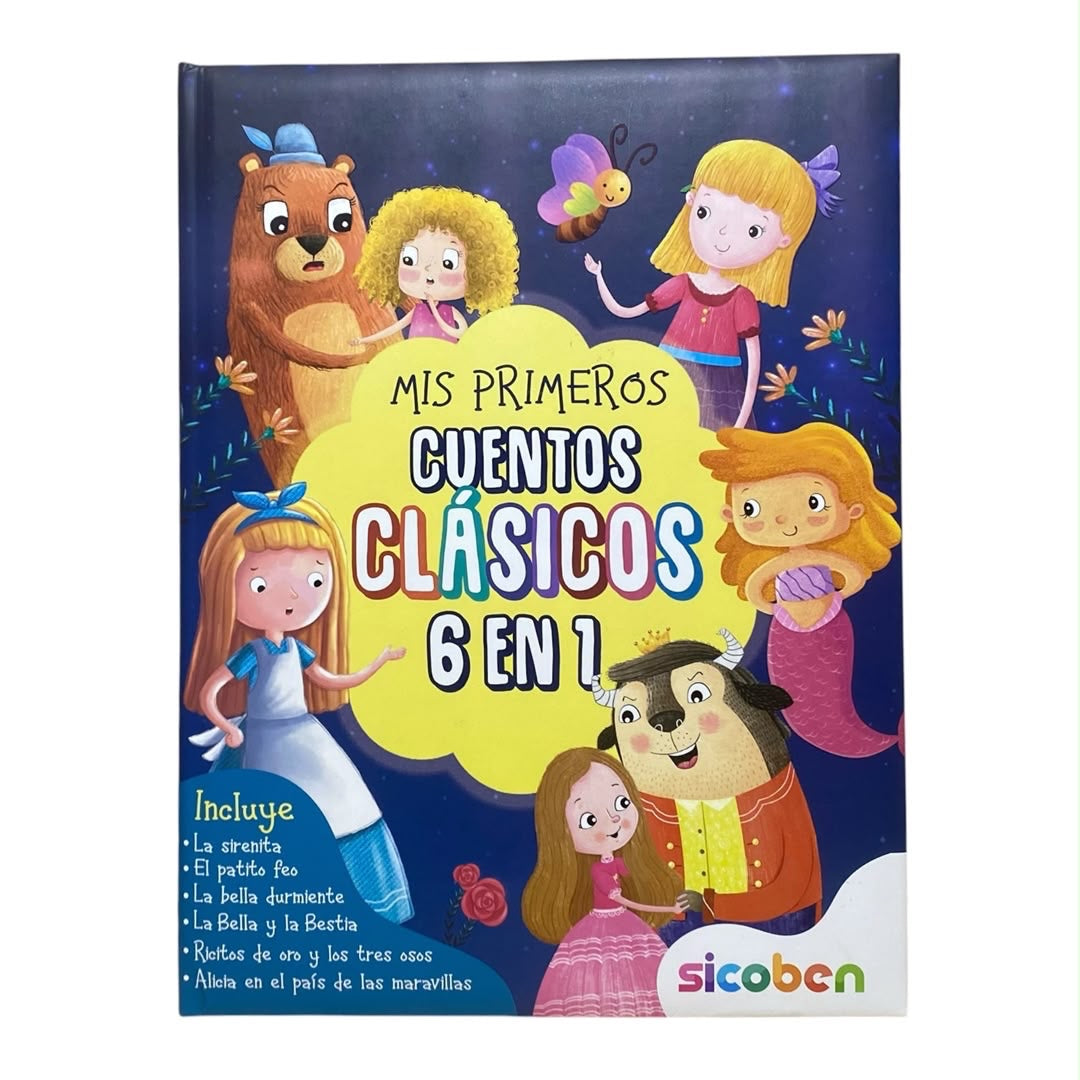 Libro infantil Acüchichi Mis Primeros Cuentos Clásicos 6 en 1 con ilustraciones coloridas de personajes de cuentos
