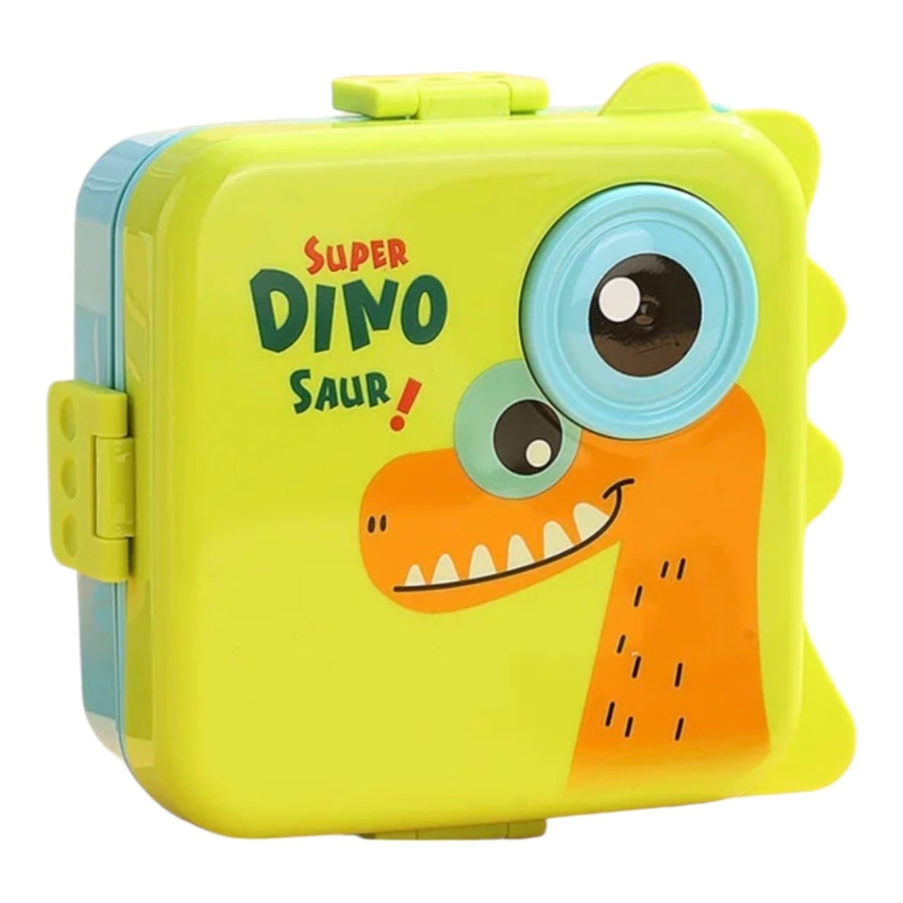 Lonchera infantil Acüchichi color verde con diseño de dinosaurio, detalles de escamas y cierres laterales seguros.