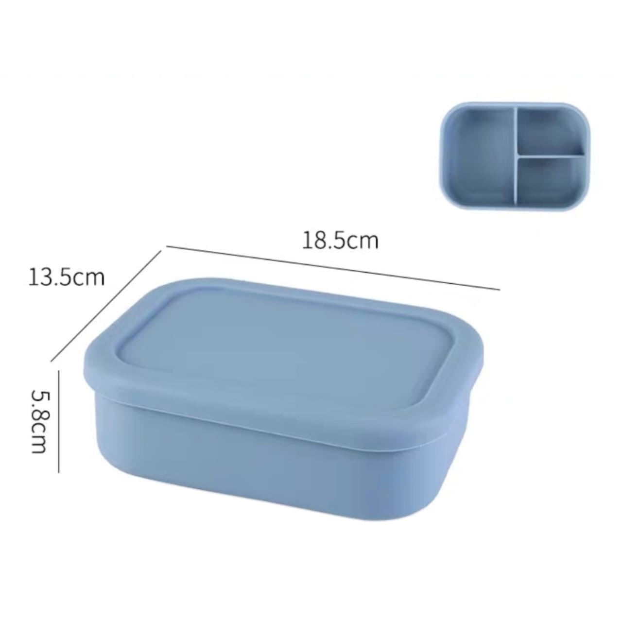 Lonchera Acüchichi de silicona azul con tres divisiones internas, diseño compacto y tapa de cierre seguro.
