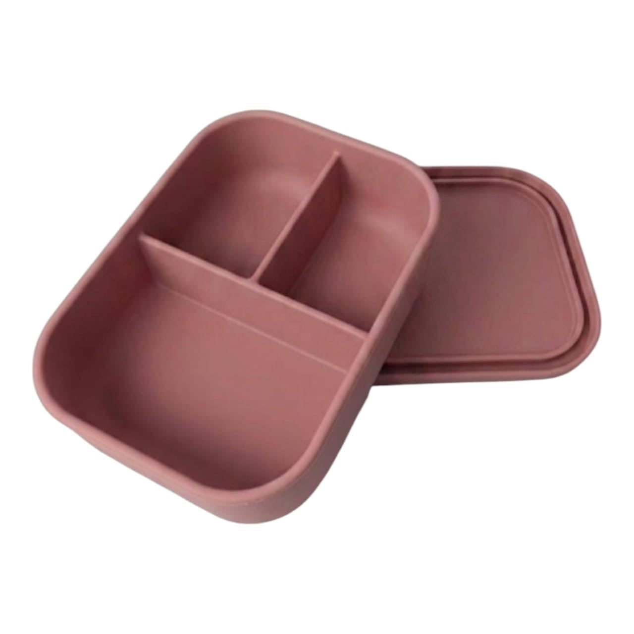 Lonchera Acüchichi de silicona color rosa viejo con tres compartimentos internos y tapa a juego para alimentos