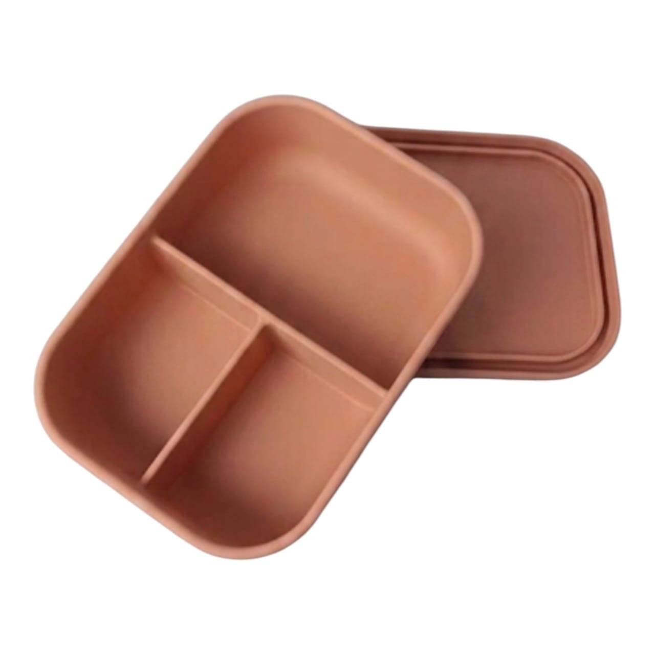 Lonchera Acüchichi de silicona color terracota con tres divisiones internas y tapa, ideal para alimentos.