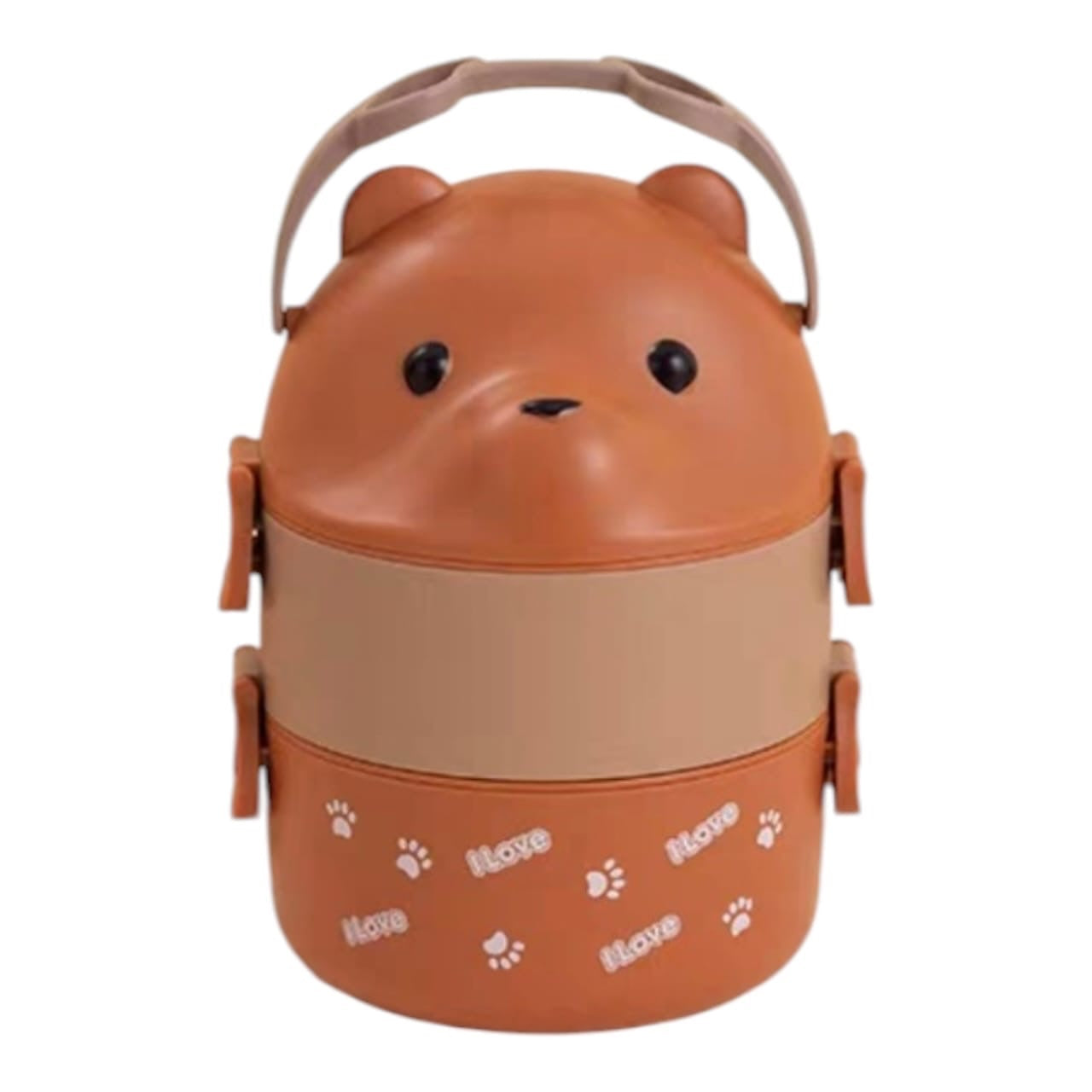 Lonchera térmica Acüchichi de dos niveles color marrón con diseño de osito y asa ergonómica para niños