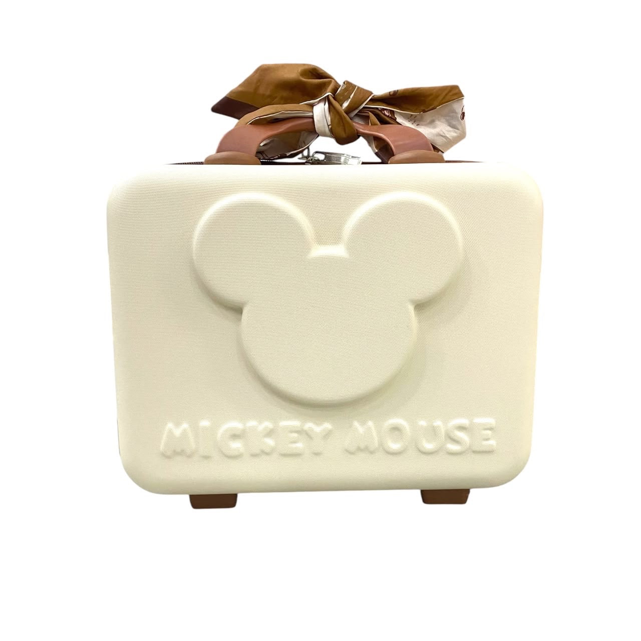 Maleta de mano Acüchichi color crema con silueta de Mickey Mouse en relieve y pañuelo decorativo en el asa
