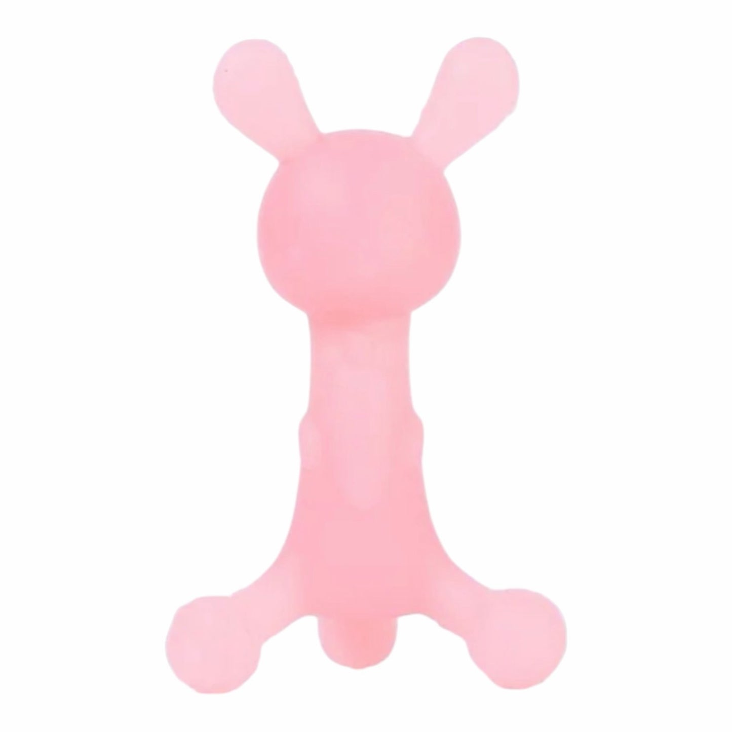 Mordedor de silicona rosa Acüchichi con forma de conejo para aliviar las encías del bebé, libre de BPA y ergonómico.