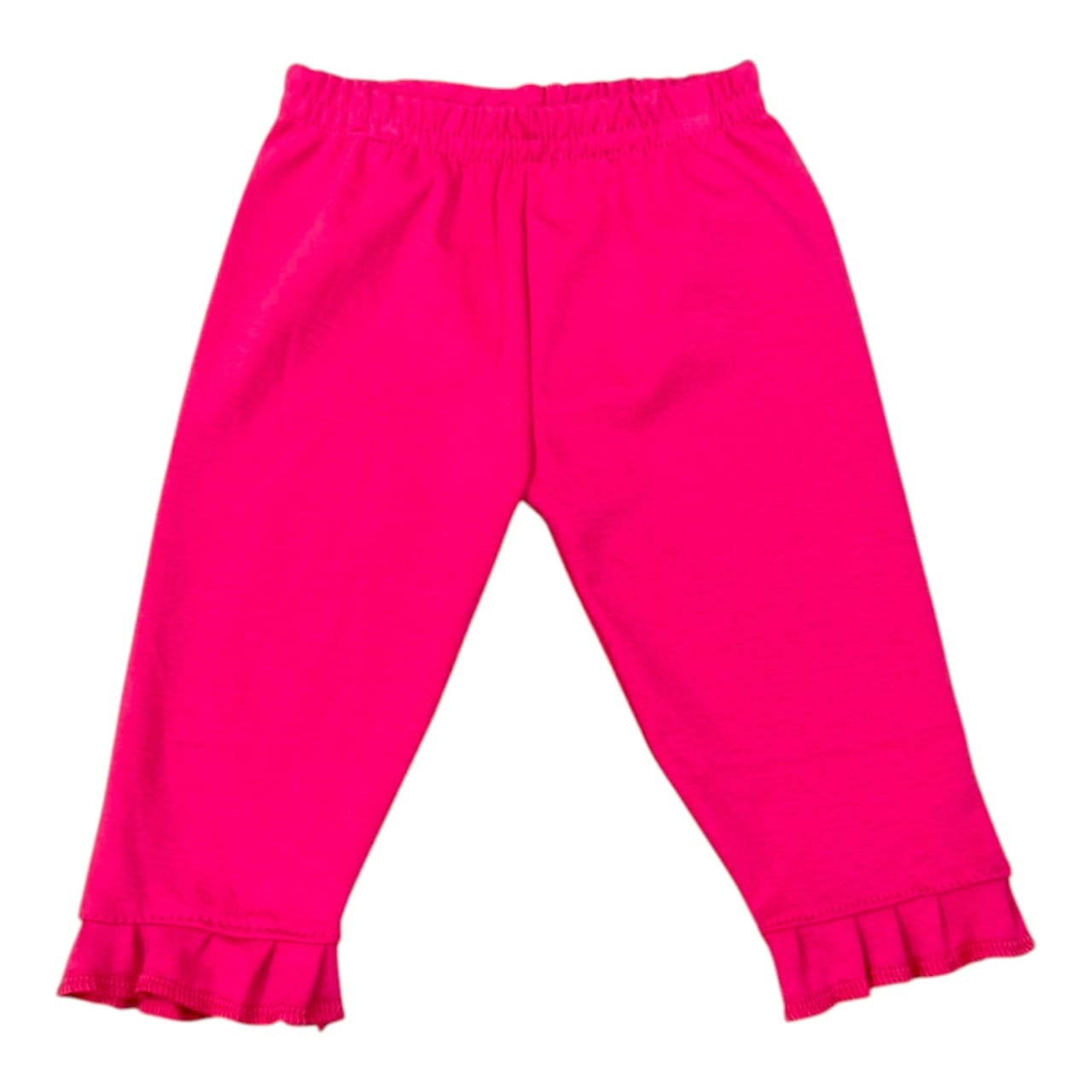 Pantalones capri Acüchichi para niñas en color fucsia vibrante con cintura elástica y detalle de volantes en el bajo
