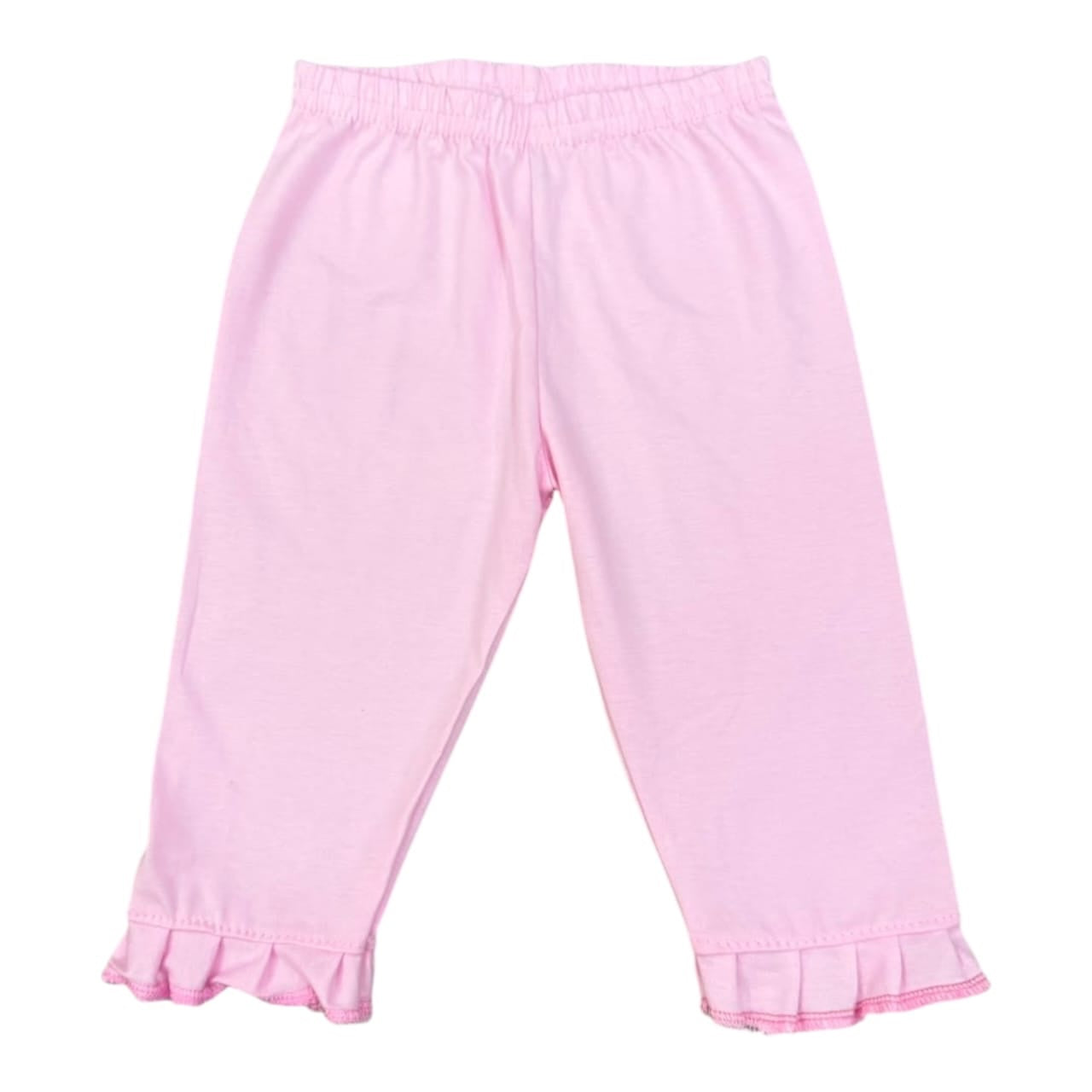 Pantalones capri Acüchichi para niñas en color rosa suave con cintura elástica y detalle de volantes en el dobladillo