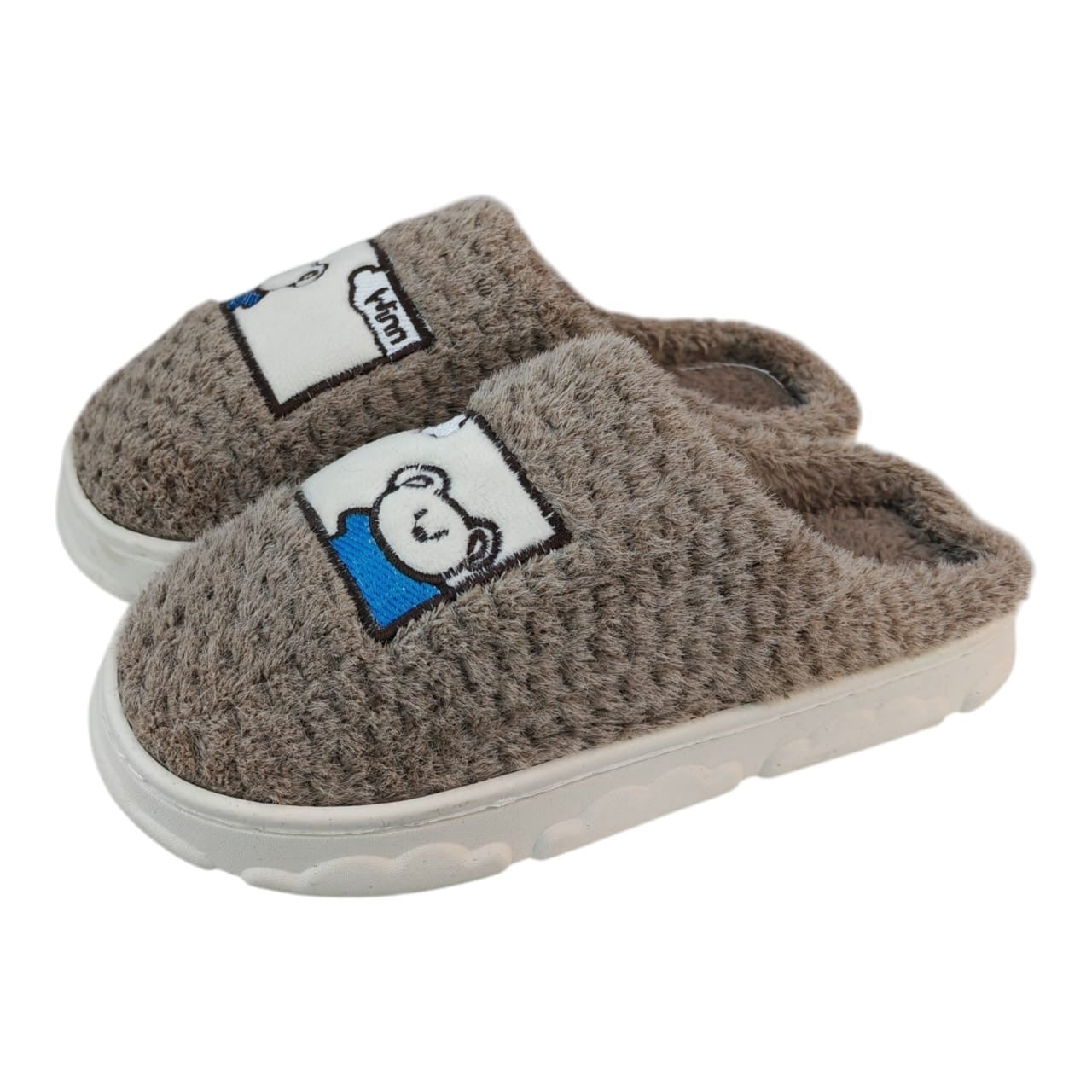 Pantuflas Acüchichi de felpa marrón ultra suaves con diseño bordado de osito y suela antideslizante para el hogar