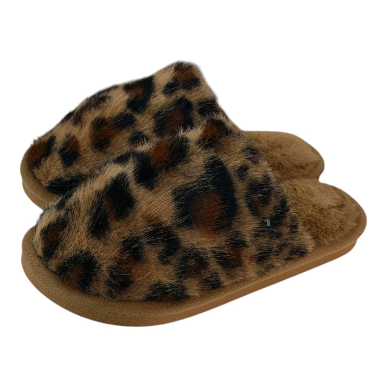 Pantuflas Acüchichi de felpa suave con estampado de leopardo y suela flexible para estar en casa