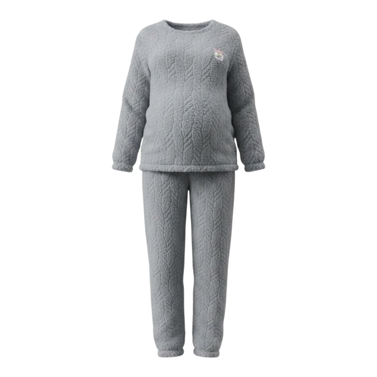 Conjunto de pijama de maternidad Acüchichi gris de dos piezas en felpa suave con blusa de manga larga y pantalón