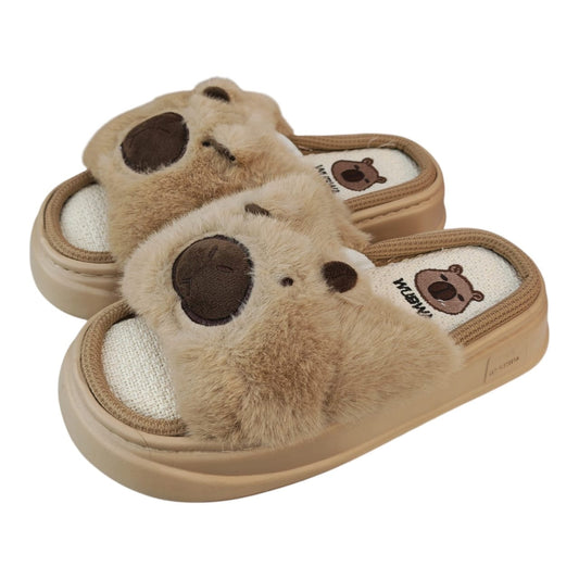 Sandalias Acüchichi de peluche color beige con diseño de osito y suela de plataforma ergonómica para mujer