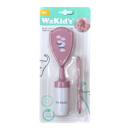 Set de cepillo y peine rosa Acüchichi para bebé con diseño de ovejita, cerdas suaves y libre de BPA.