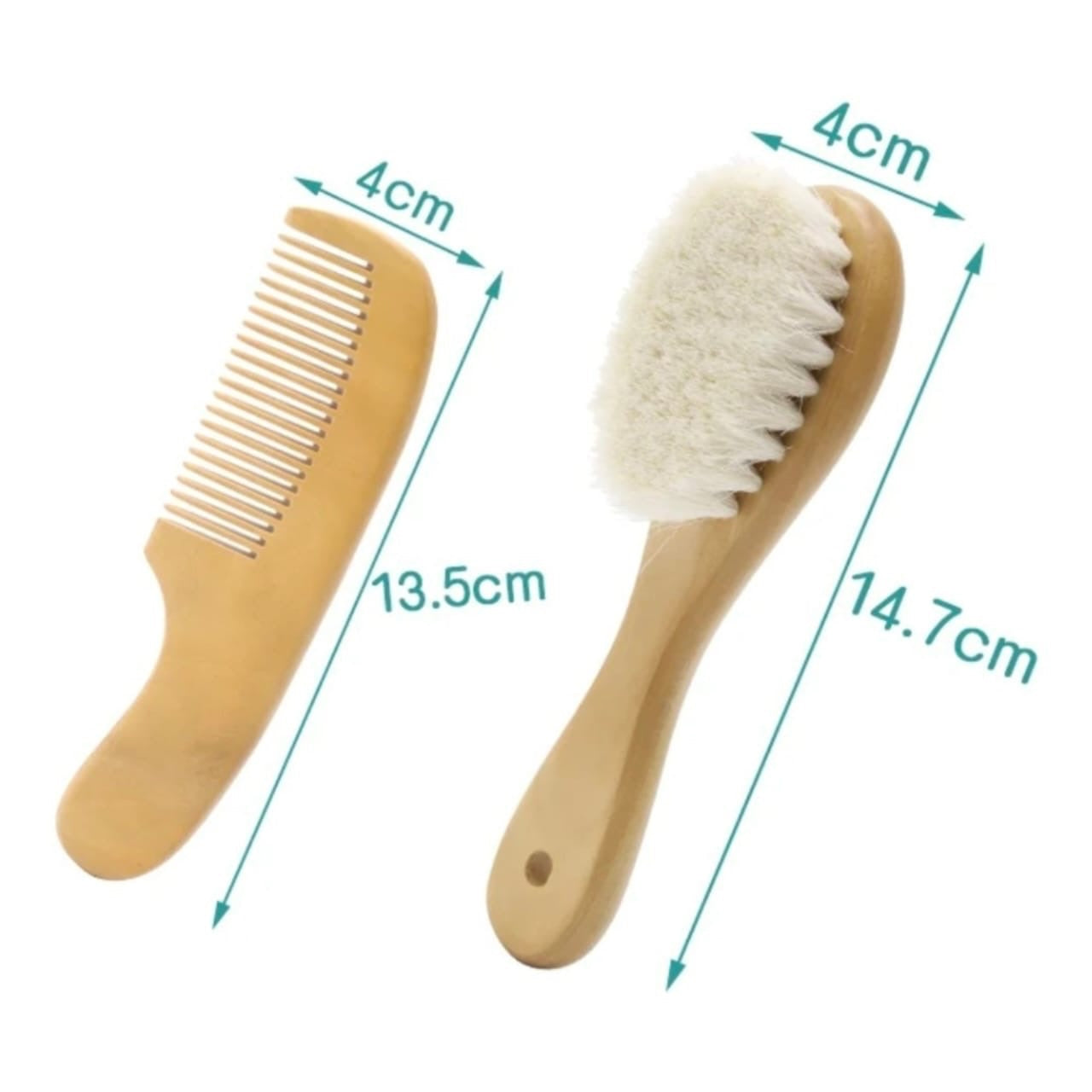 Set de peine y cepillo de madera natural Acüchichi con cerdas suaves para el cuidado delicado del cabello del bebé.