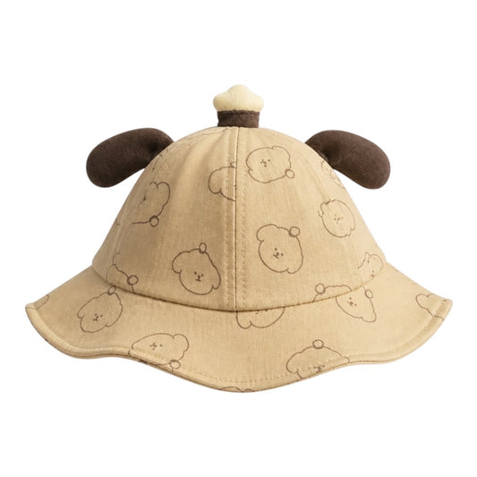 Sombrero tipo pescador Acüchichi color beige con estampado de perritos y orejas de peluche para bebé