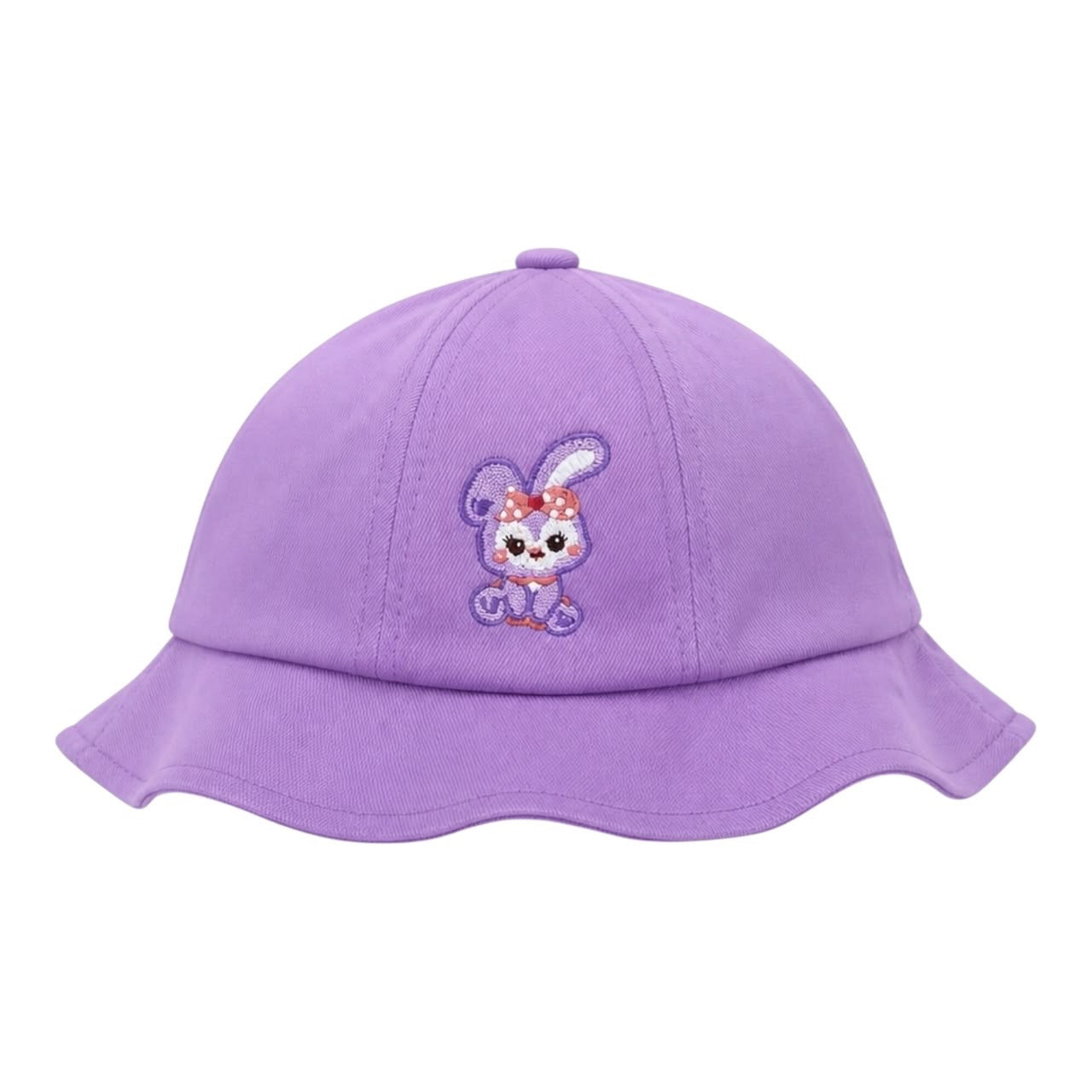Sombrero tipo pescador Acüchichi morado para niña con bordado de conejita y ala flexible para protección solar